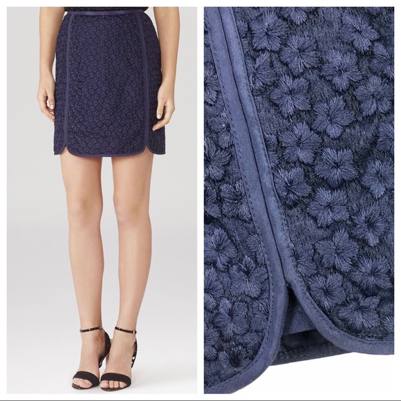 Reiss Dresses & Skirts - Reiss navy blue floral jacquard miniskirt 10
